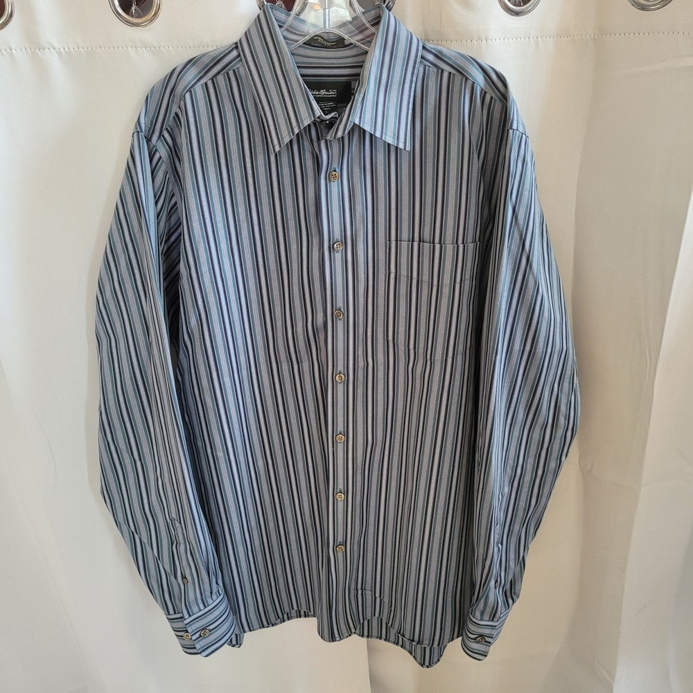Eddie Bauer Mens Button Down Tall Large Striped Wrinkle Resistant Office 21625
